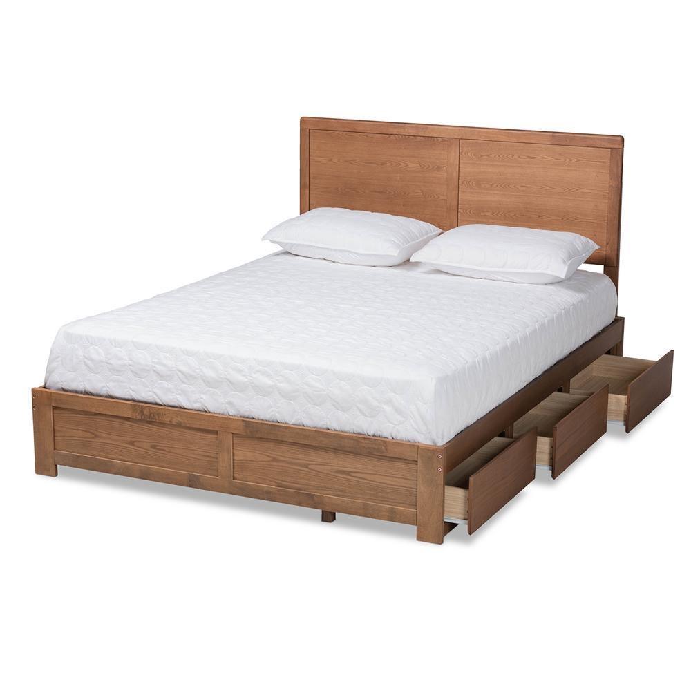 Aras Modern and Contemporary Transitional Ash Walnut Brown Finished Wood Full Size 3-Drawer Platform Storage Bed FredCo