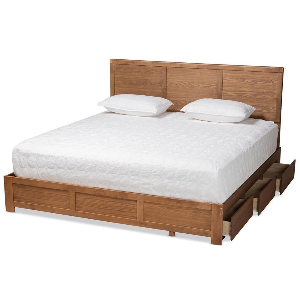 Aras Modern and Contemporary Transitional Ash Walnut Brown Finished Wood King Size 3-Drawer Platform Storage Bed FredCo
