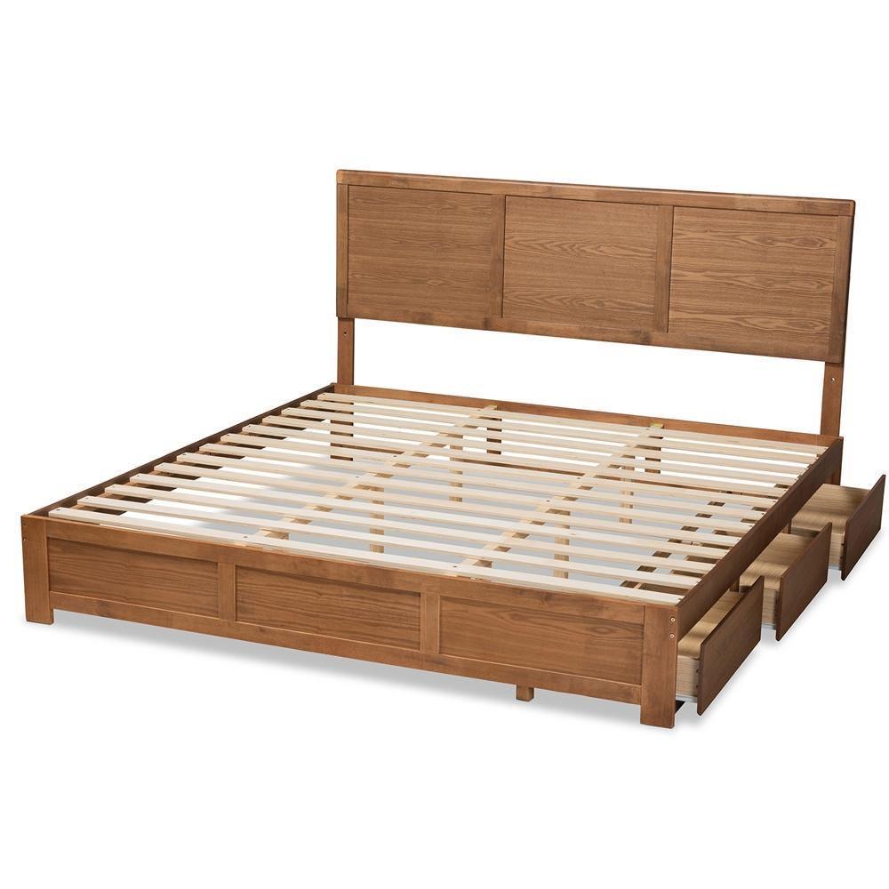 Aras Modern and Contemporary Transitional Ash Walnut Brown Finished Wood King Size 3-Drawer Platform Storage Bed FredCo