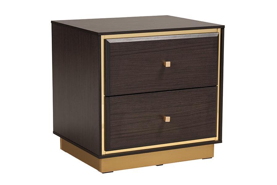 Arcelia Contemporary Glam and Luxe Two-Tone Dark Brown and Gold Finished Wood Queen Size 5-Piece Bedroom Set FredCo