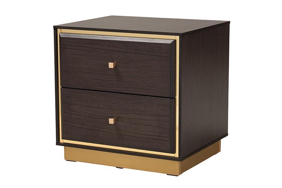 Arcelia Contemporary Glam and Luxe Two-Tone Dark Brown and Gold Finished Wood Queen Size 5-Piece Bedroom Set FredCo