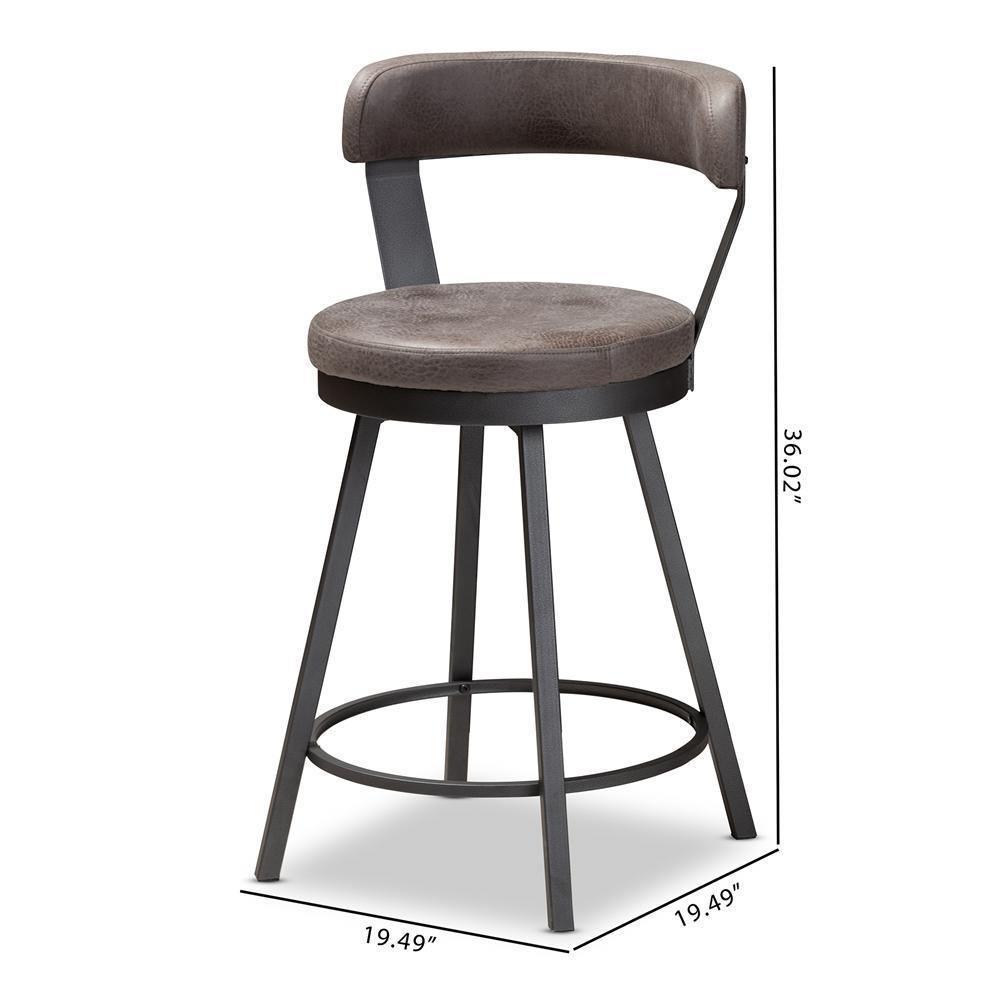 Arcene Rustic and Industrial Grey Faux Leather Upholstered Pub Stool Set of 2 FredCo