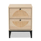 Ardon Bohemian Light Brown Finished Wood and Black Metal 1-Drawer Nightstand with Natural Rattan FredCo