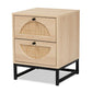 Ardon Bohemian Light Brown Finished Wood and Black Metal 1-Drawer Nightstand with Natural Rattan FredCo