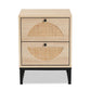 Ardon Bohemian Light Brown Finished Wood and Black Metal 1-Drawer Nightstand with Natural Rattan FredCo