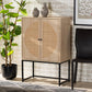Ardon Bohemian Light Brown Finished Wood and Black Metal 2-Door Storage Cabinet with Natural Rattan FredCo