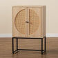 Ardon Bohemian Light Brown Finished Wood and Black Metal 2-Door Storage Cabinet with Natural Rattan FredCo