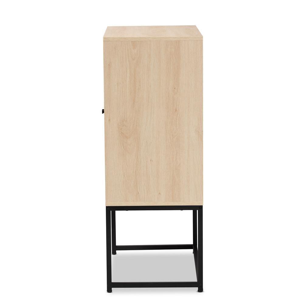 Ardon Bohemian Light Brown Finished Wood and Black Metal 2-Door Storage Cabinet with Natural Rattan FredCo