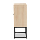 Ardon Bohemian Light Brown Finished Wood and Black Metal 2-Door Storage Cabinet with Natural Rattan FredCo