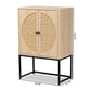 Ardon Bohemian Light Brown Finished Wood and Black Metal 2-Door Storage Cabinet with Natural Rattan FredCo