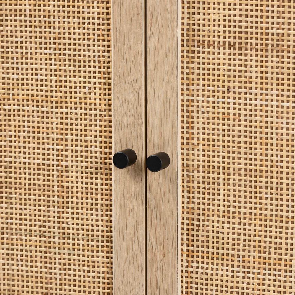 Ardon Bohemian Light Brown Finished Wood and Black Metal 2-Door Storage Cabinet with Natural Rattan FredCo