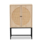 Ardon Bohemian Light Brown Finished Wood and Black Metal 2-Door Storage Cabinet with Natural Rattan FredCo