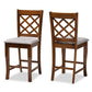 Aria Modern and Contemporary Grey Fabric Upholstered and Walnut Brown Finished Wood 2-Piece Counter Height Pub Chair Set FredCo