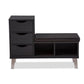 Arielle Modern and Contemporary Dark Brown Wood 3-drawer Shoe Storage Padded Leatherette Seating Bench with Two Open Shelves FredCo