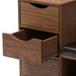 Arielle Modern and Contemporary Walnut Brown Wood 3-Drawer Shoe Storage Padded Leatherette Seating Bench with Two Open Shelves FredCo