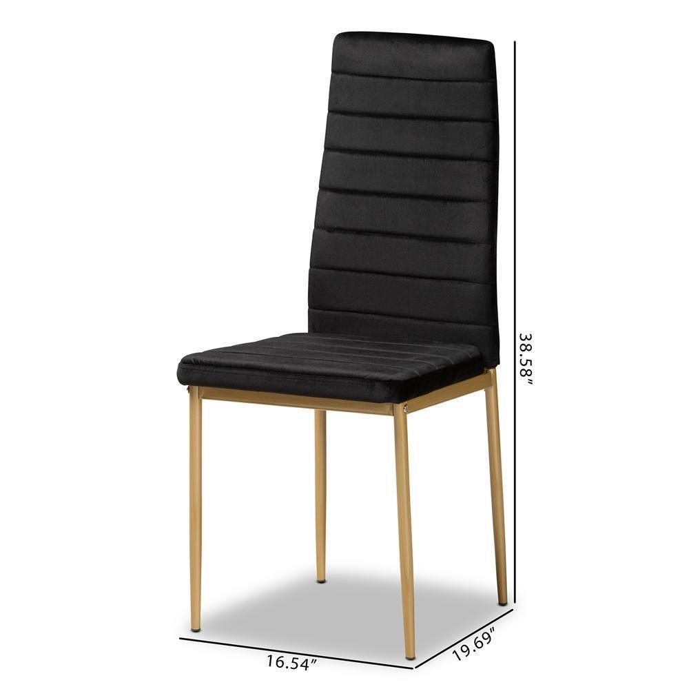 Armand Modern Glam and Luxe Black Velvet Fabric Upholstered and Gold Finished Metal 4- Piece Dining Chair Set FredCo