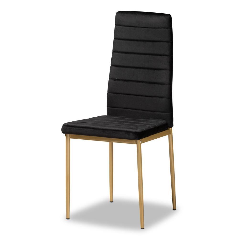 Armand Modern Glam and Luxe Black Velvet Fabric Upholstered and Gold Finished Metal 4- Piece Dining Chair Set FredCo