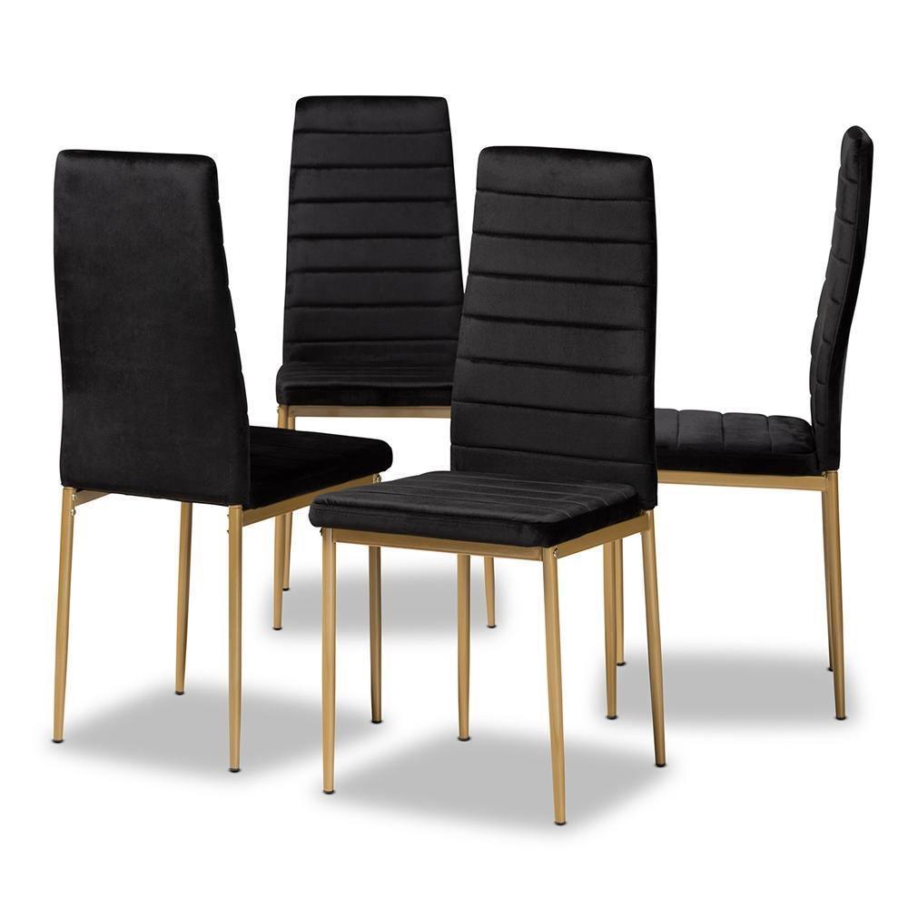 Armand Modern Glam and Luxe Black Velvet Fabric Upholstered and Gold Finished Metal 4- Piece Dining Chair Set FredCo