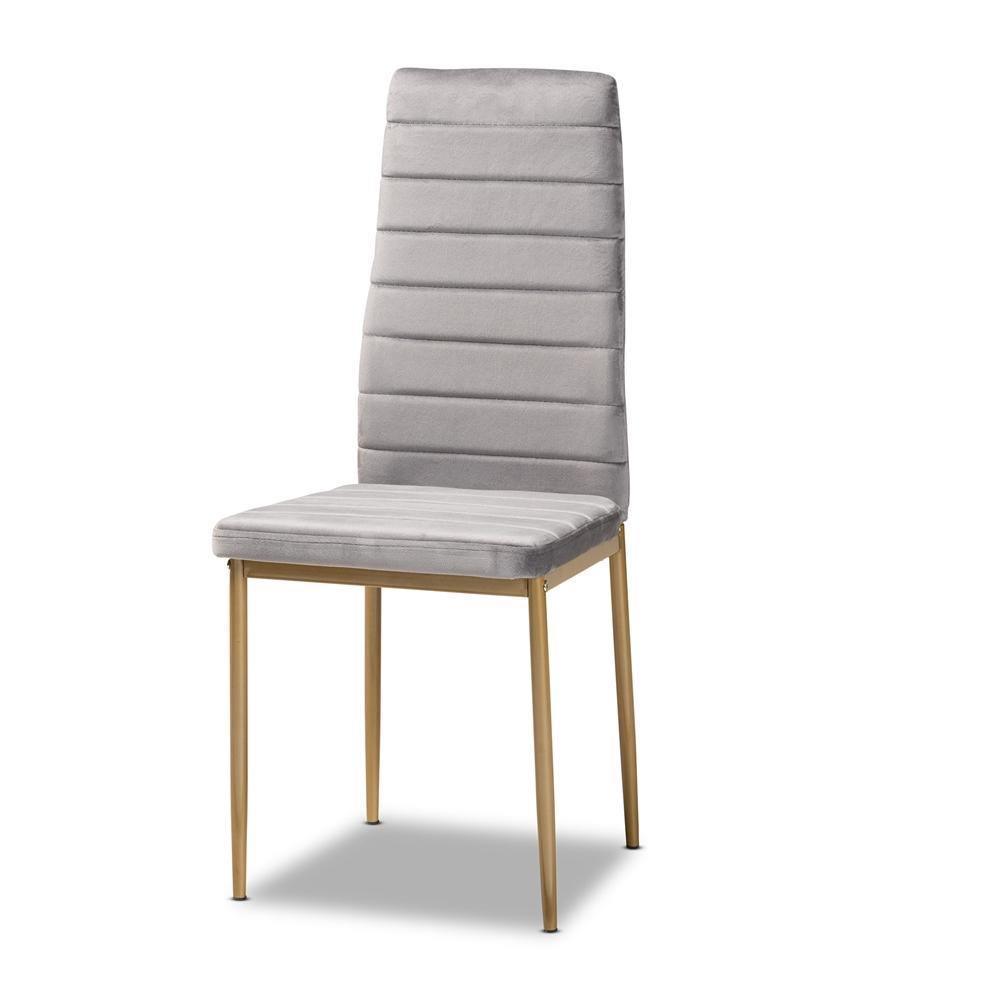 Armand Modern Glam and Luxe Grey Velvet Fabric Upholstered and Gold Finished Metal 4 Piece Dining Chair Set FredCo
