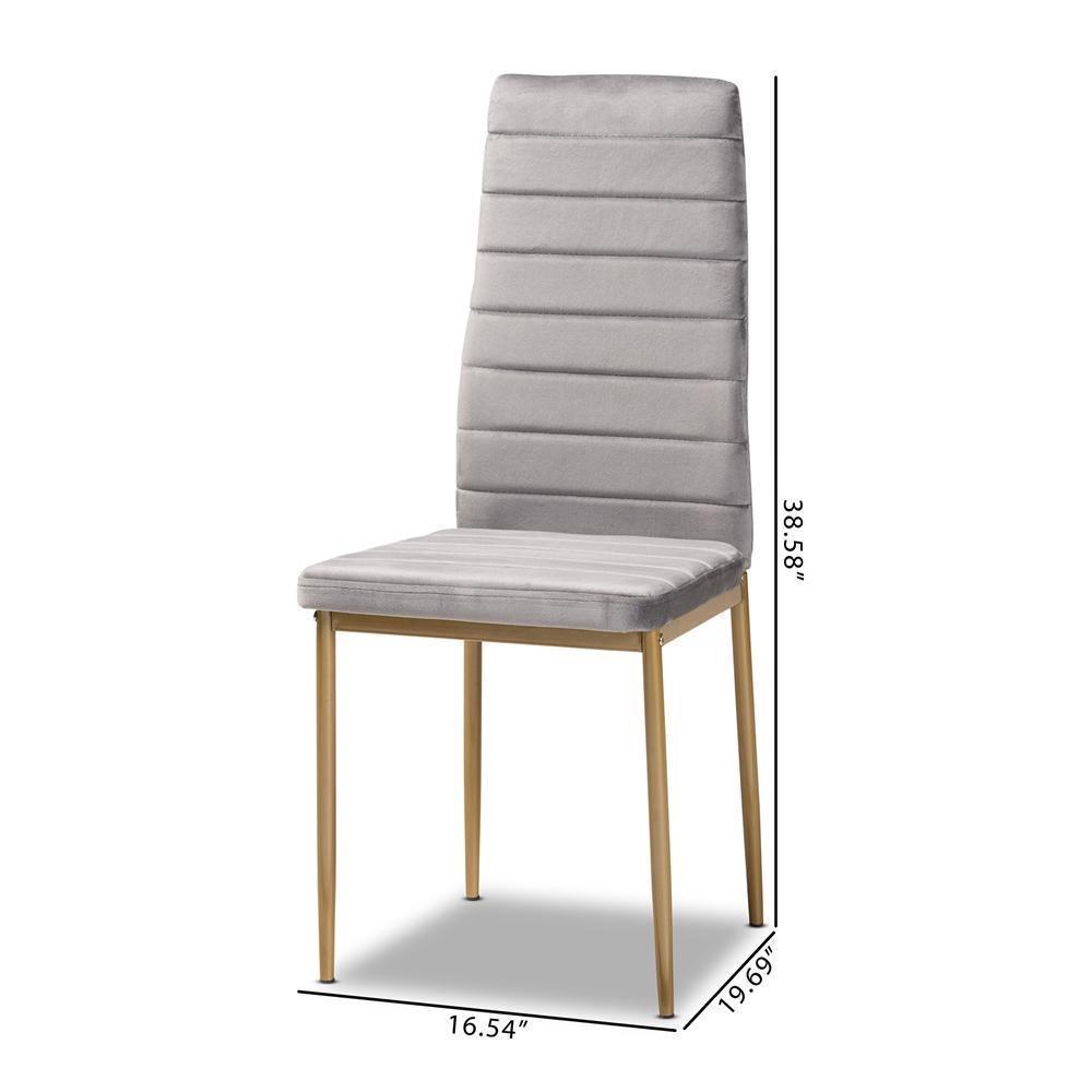 Armand Modern Glam and Luxe Grey Velvet Fabric Upholstered and Gold Finished Metal 4 Piece Dining Chair Set FredCo