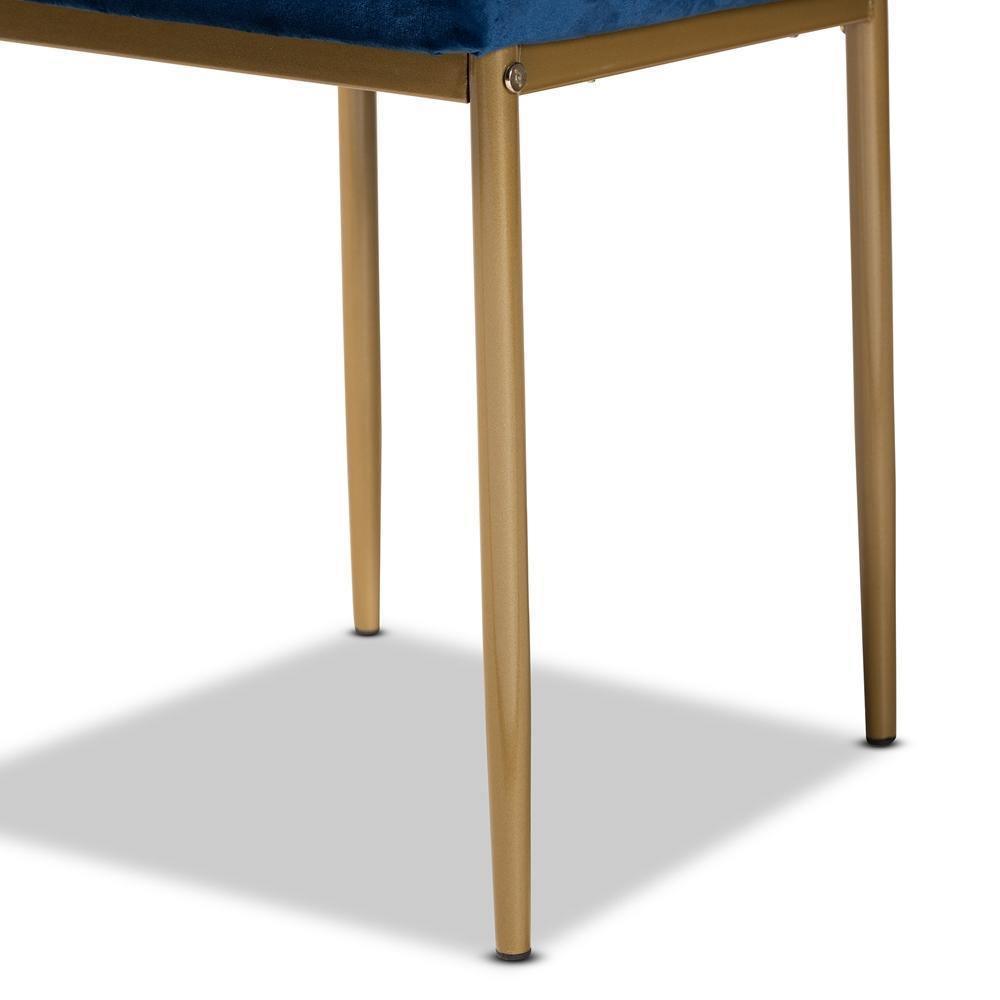 Armand Modern Glam and Luxe Navy Blue Velvet Fabric Upholstered and Gold Finished Metal 4 Piece Dining Chair Set FredCo
