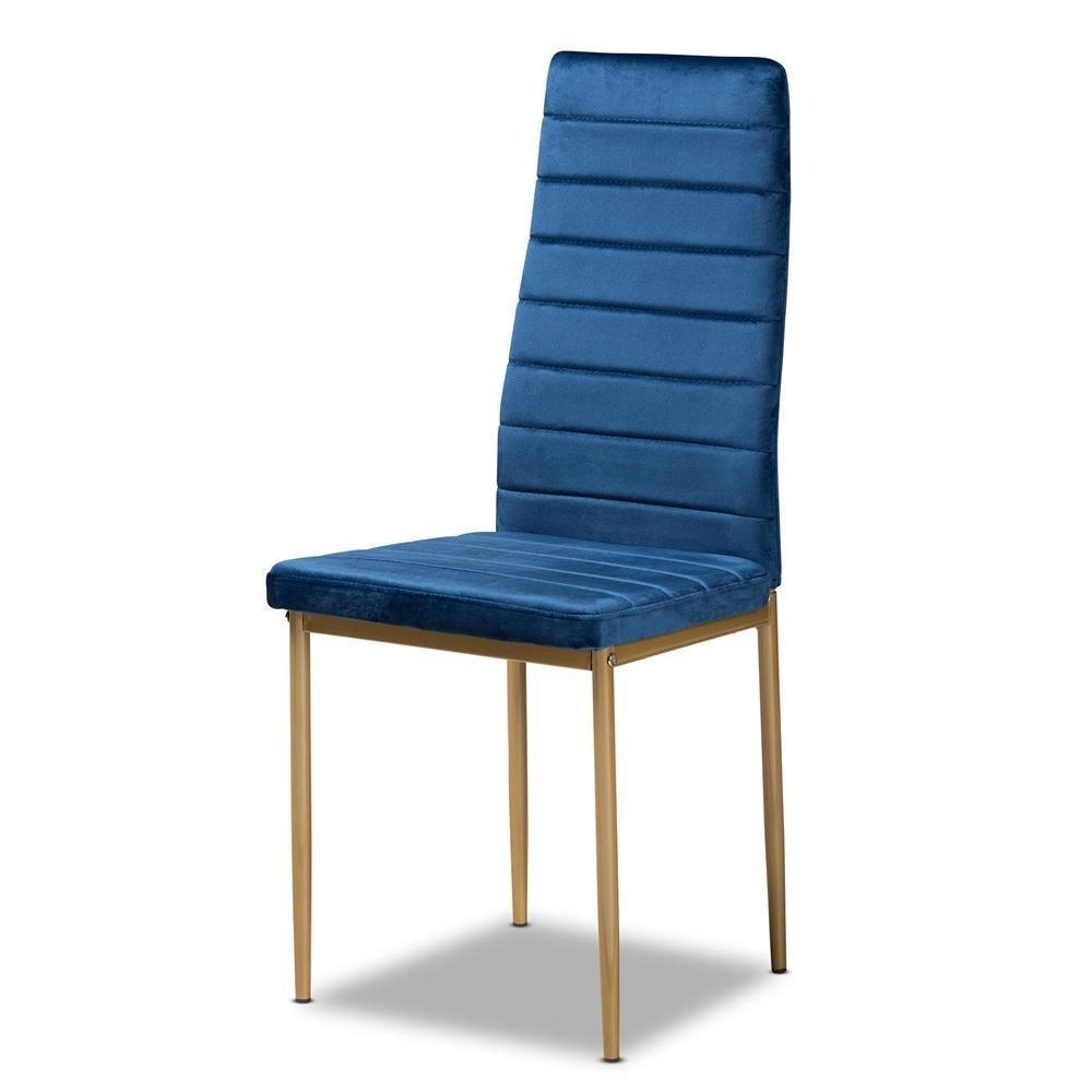 Armand Modern Glam and Luxe Navy Blue Velvet Fabric Upholstered and Gold Finished Metal 4 Piece Dining Chair Set FredCo