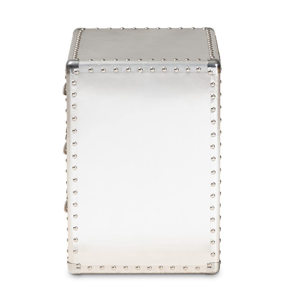 Armel French Industrial Silver Metal 3-Drawer Nightstand FredCo