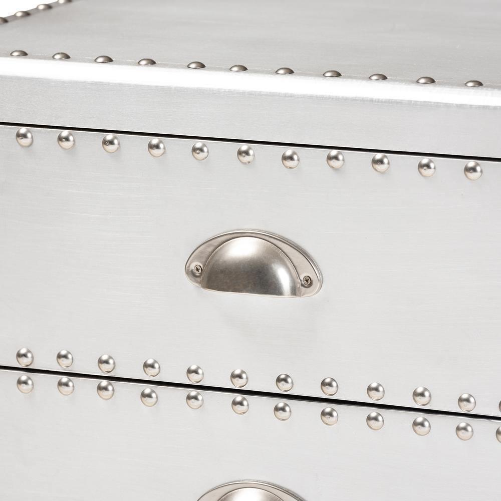 Armel French Industrial Silver Metal 3-Drawer Nightstand FredCo