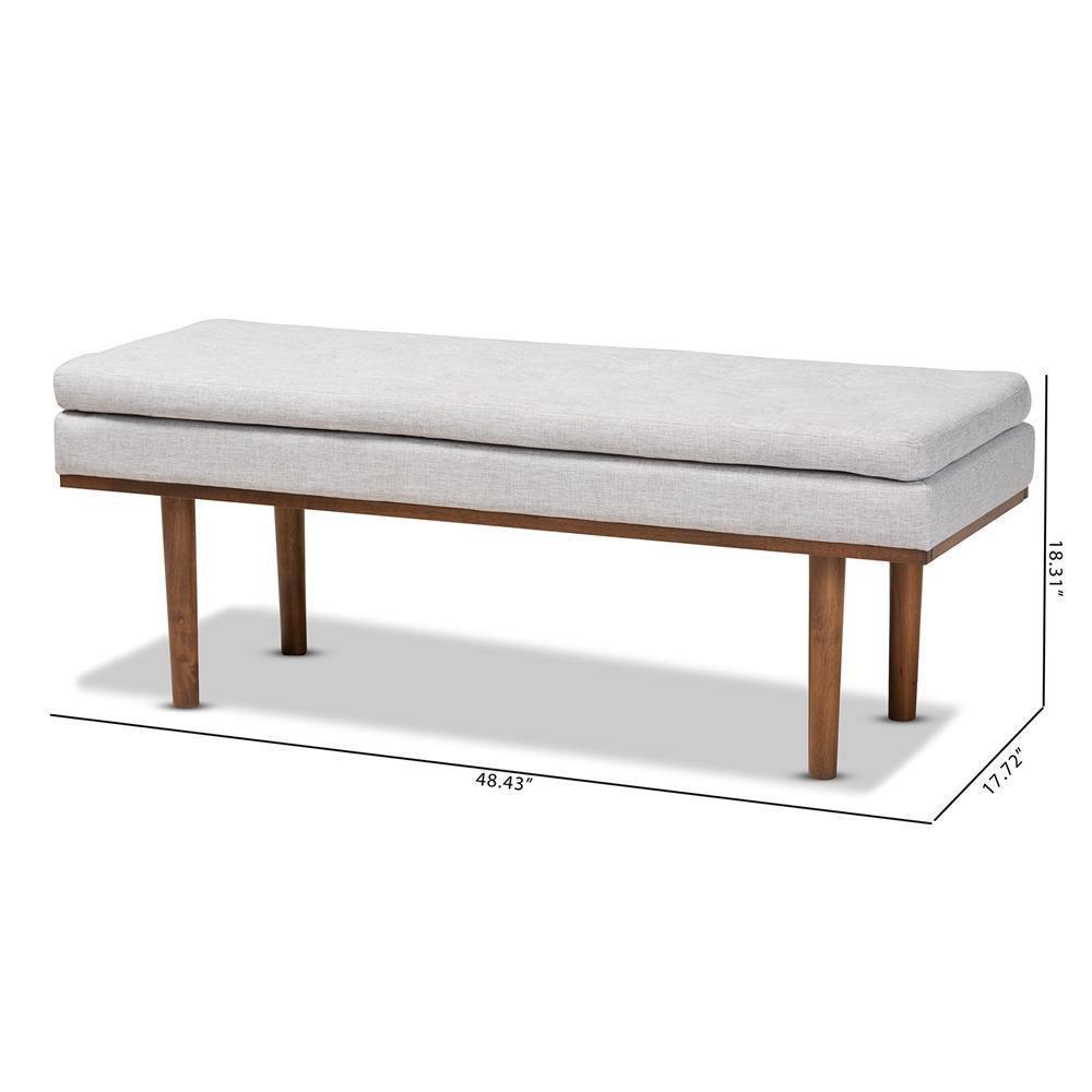 Arne Mid-Century Modern Greyish Beige Fabric Upholstered Walnut Finished Bench FredCo