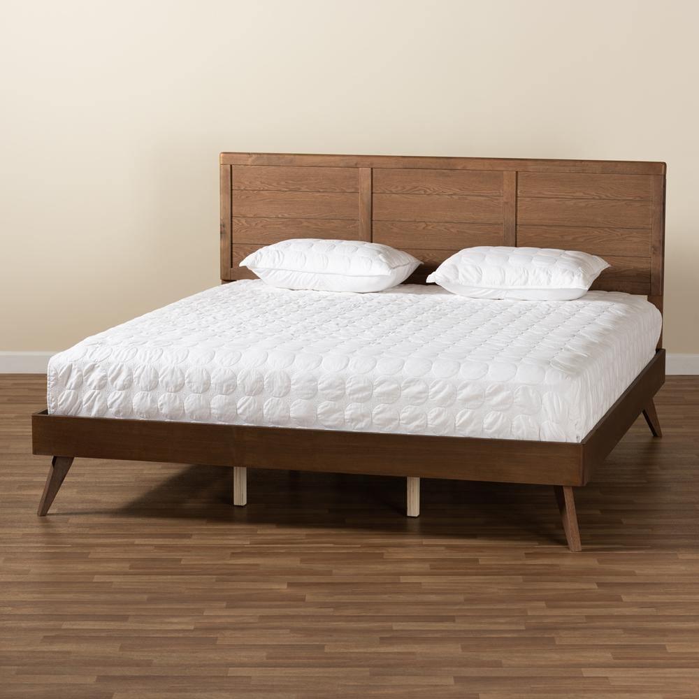 Artemis Mid-Century Modern Walnut Brown Finished Wood King Size Platform Bed FredCo