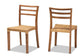 Arthur Mid-Century Modern Walnut Brown Finished Wood and Natural Rattan 2-Piece Dining Chair Set FredCo