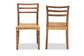 Arthur Mid-Century Modern Walnut Brown Finished Wood and Natural Rattan 2-Piece Dining Chair Set FredCo