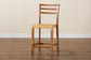 Arthur Mid-Century Modern Walnut Brown Finished Wood and Natural Rattan Counter Stool FredCo