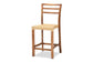 Arthur Mid-Century Modern Walnut Brown Finished Wood and Natural Rattan Counter Stool FredCo