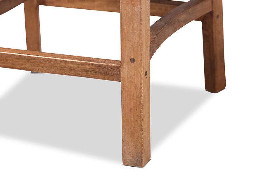Arthur Mid-Century Modern Walnut Brown Finished Wood and Natural Rattan Counter Stool FredCo