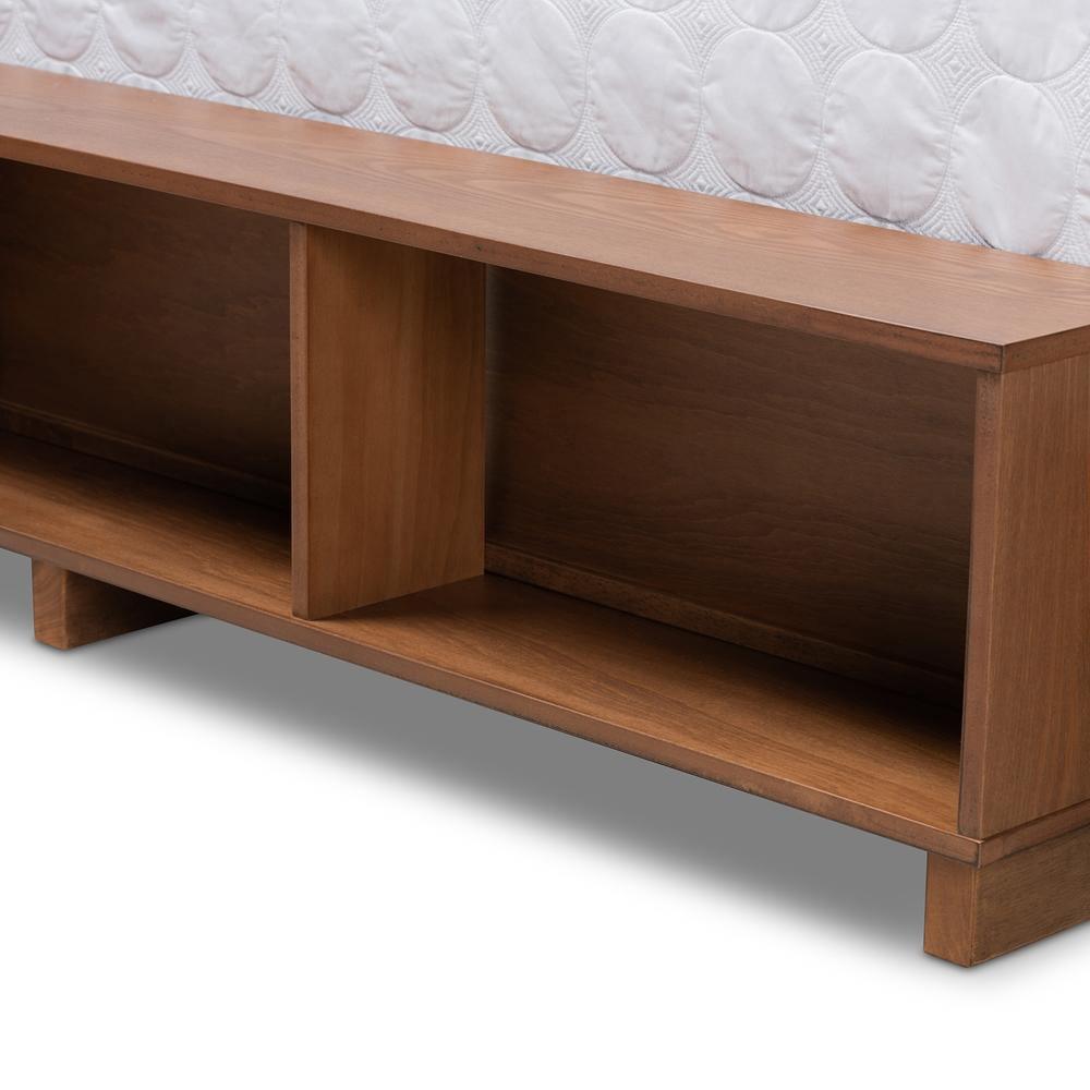 Arthur Modern Rustic Ash Walnut Brown Finished Wood Queen Size Platform Bed with Built-In Shelves FredCo