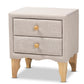 Artis Modern and Contemporary Beige Fabric Upholstered 2-Drawer Wood Nightstand FredCo