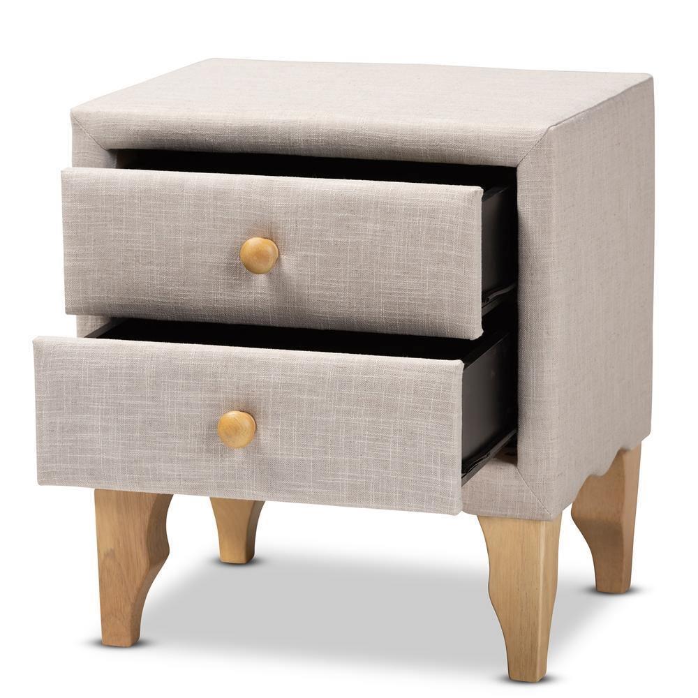 Artis Modern and Contemporary Beige Fabric Upholstered 2-Drawer Wood Nightstand FredCo