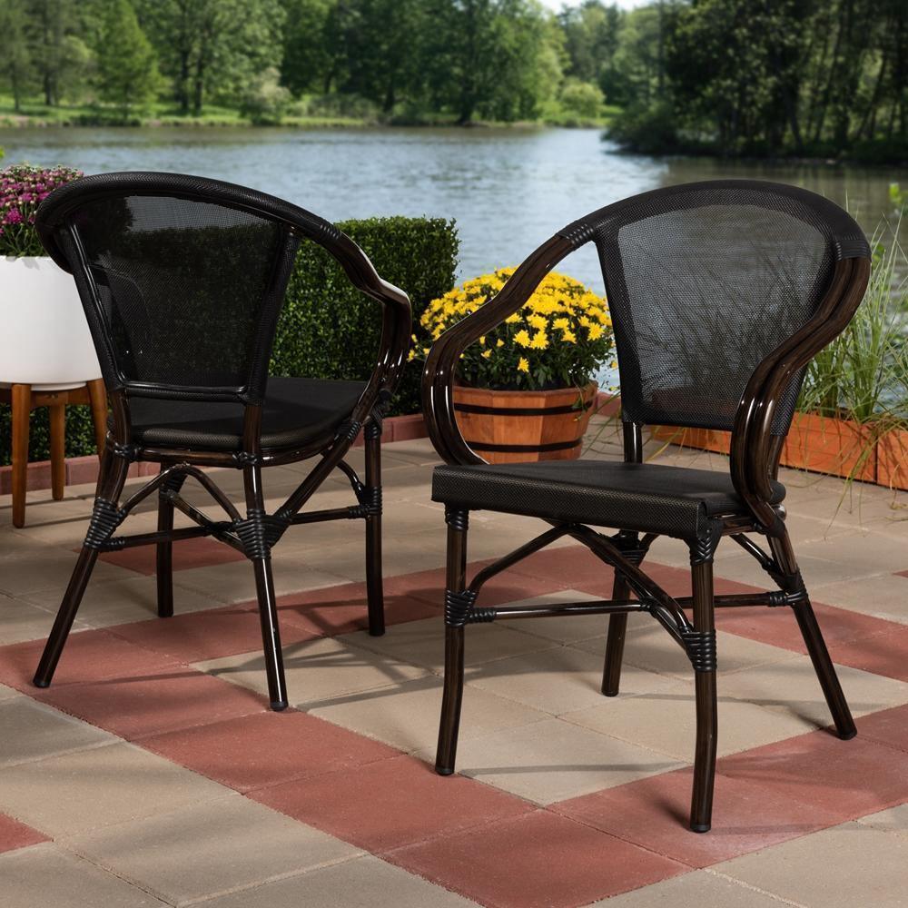 Artus Classic French Indoor and Outdoor Black Bamboo Style Stackable Bistro Dining Chair Set of 2 FredCo