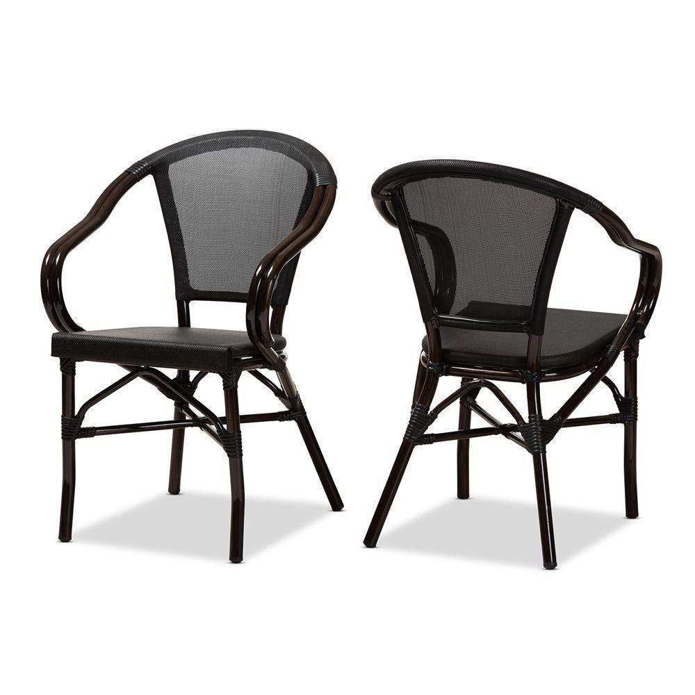 Artus Classic French Indoor and Outdoor Black Bamboo Style Stackable Bistro Dining Chair Set of 2 FredCo
