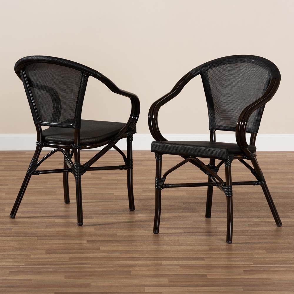 Artus Classic French Indoor and Outdoor Black Bamboo Style Stackable Bistro Dining Chair Set of 2 FredCo
