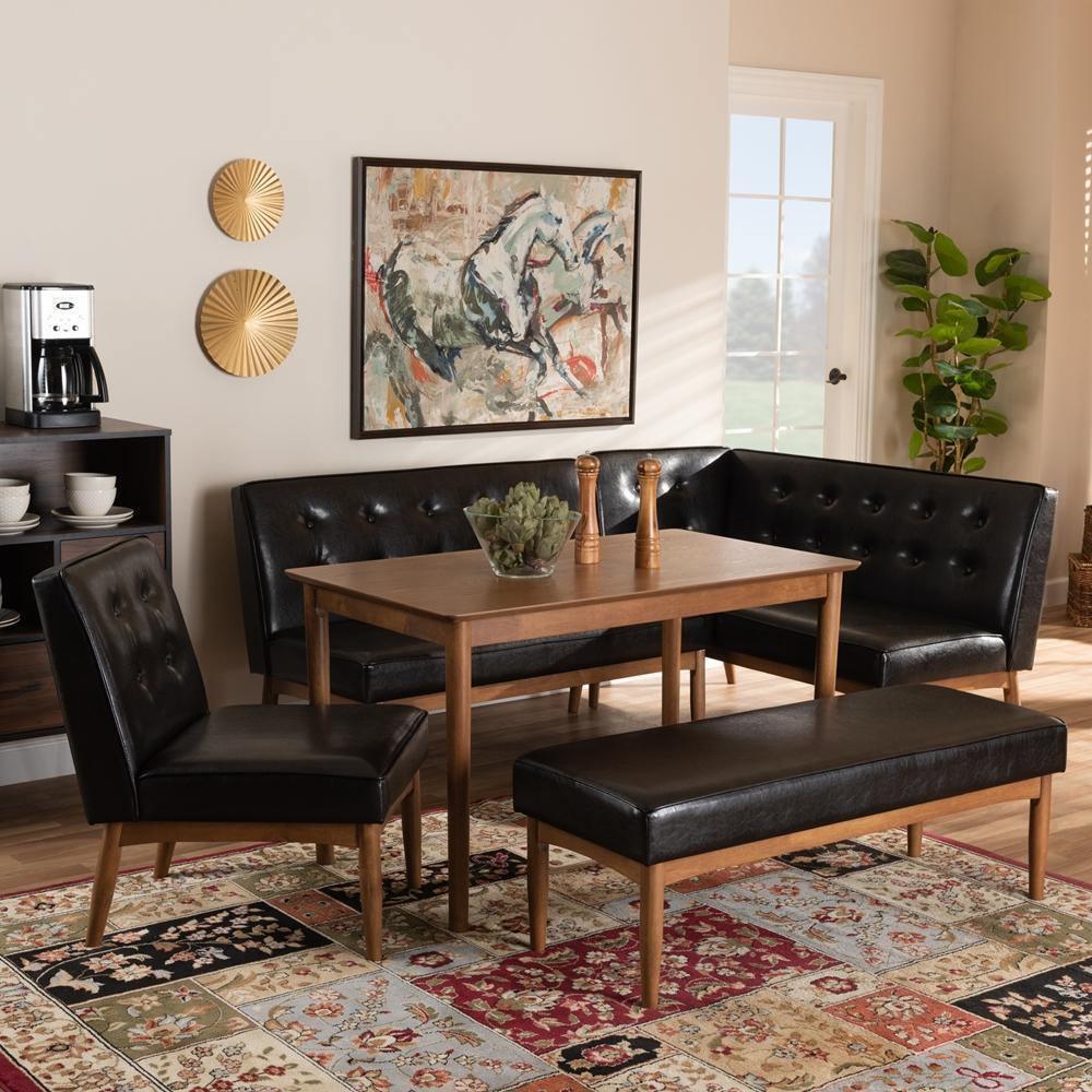 Arvid Mid-Century Modern Dark Brown Faux Upholstered Leather 5-Piece Wood Dining Nook Set FredCo