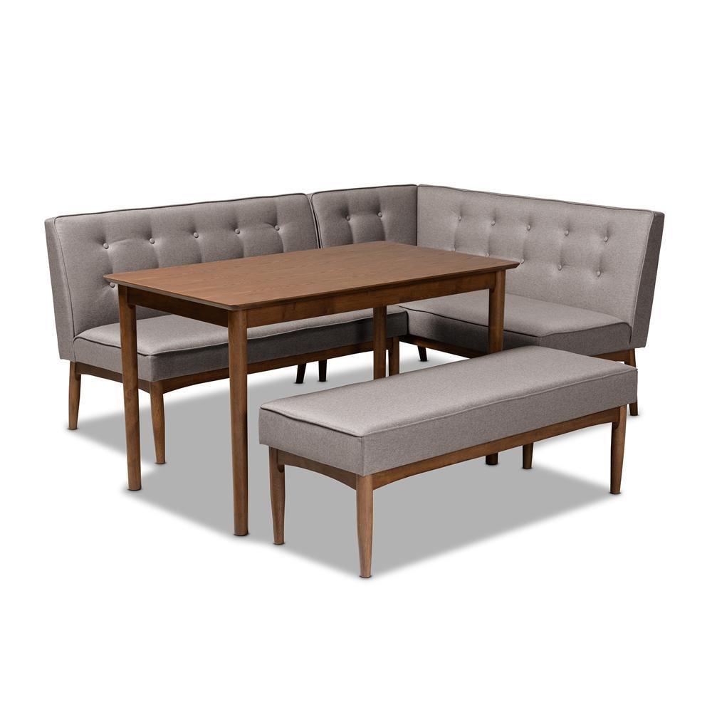 Arvid Mid-Century Modern Gray Fabric Upholstered 4-Piece Wood Dining Nook Set FredCo