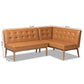 Arvid Mid-Century Modern Tan Faux Leather Upholstered and Walnut Brown Finished Wood 2-Piece Dining Corner Sofa Bench FredCo