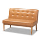 Arvid Mid-Century Modern Tan Faux Leather Upholstered and Walnut Brown Finished Wood 2-Piece Dining Corner Sofa Bench FredCo
