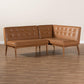 Arvid Mid-Century Modern Tan Faux Leather Upholstered and Walnut Brown Finished Wood 2-Piece Dining Corner Sofa Bench FredCo