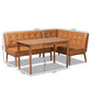 Arvid Mid-Century Modern Tan Faux Leather Upholstered and Walnut Brown Finished Wood 3-Piece Dining Nook Set FredCo