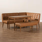 Arvid Mid-Century Modern Tan Faux Leather Upholstered and Walnut Brown Finished Wood 4-Piece Dining Nook Set FredCo