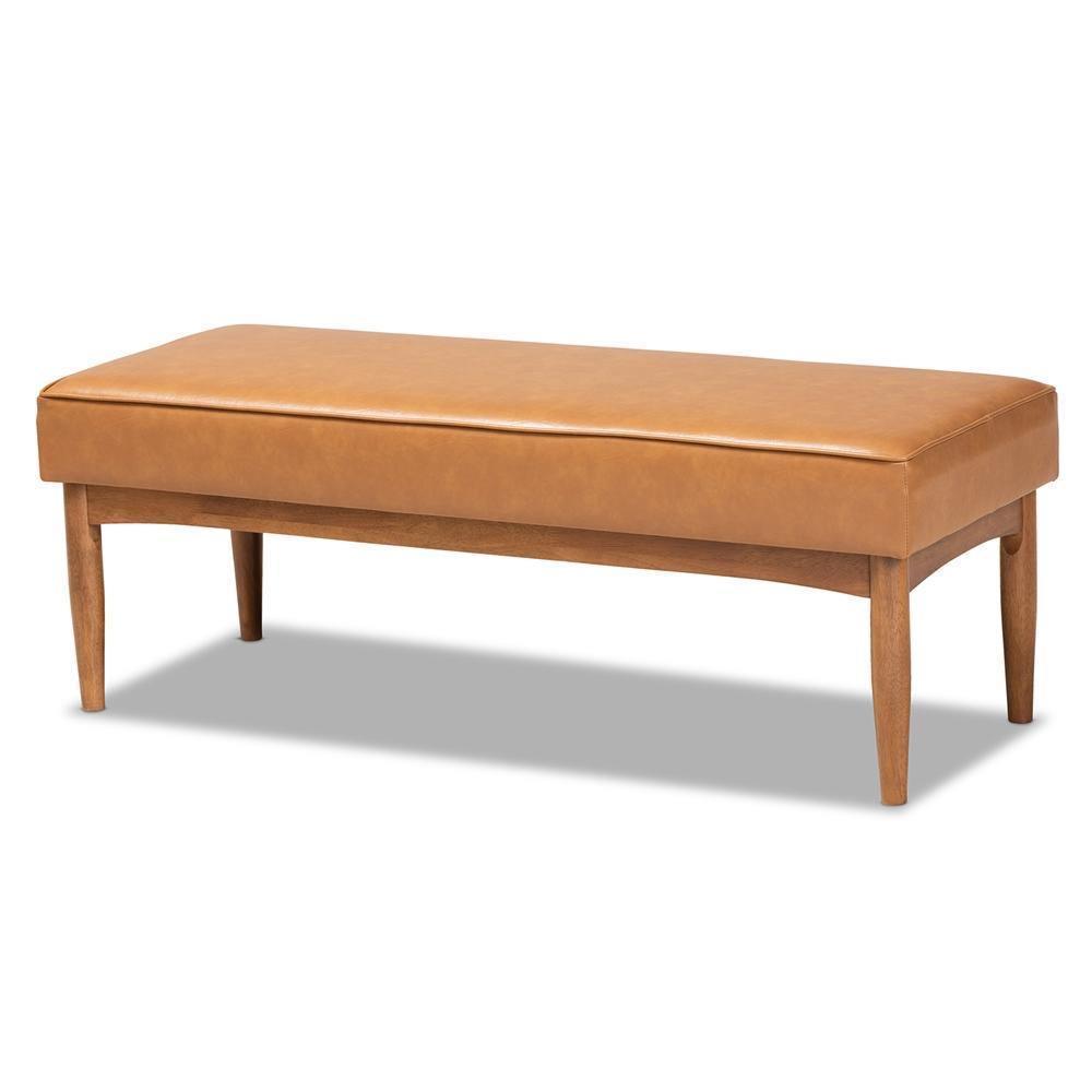Arvid Mid-Century Modern Tan Faux Leather Upholstered and Walnut Brown Finished Wood 4-Piece Dining Nook Set FredCo