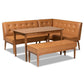 Arvid Mid-Century Modern Tan Faux Leather Upholstered and Walnut Brown Finished Wood 4-Piece Dining Nook Set FredCo